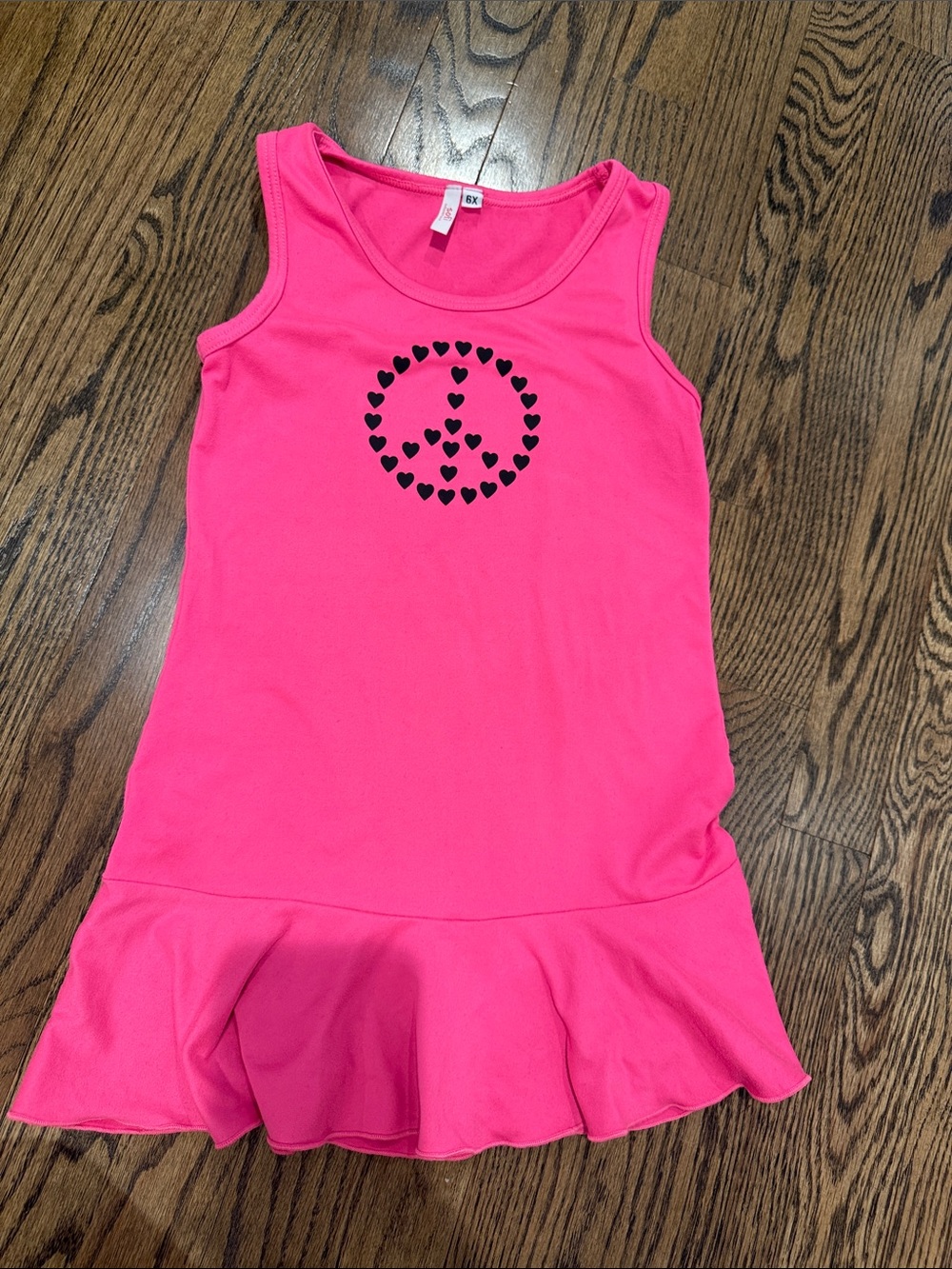 Girls' Neon Pink Tank Dress with Heart Peace Graphic
